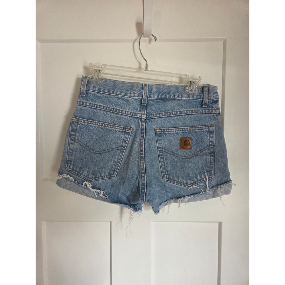 Carhartt Light Wash Denim Cutoff Shorts High Waisted Frayed Hem 30 waist